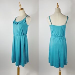 Loft Jersey Turquoise Sleeveless Ruffle Dress Sml